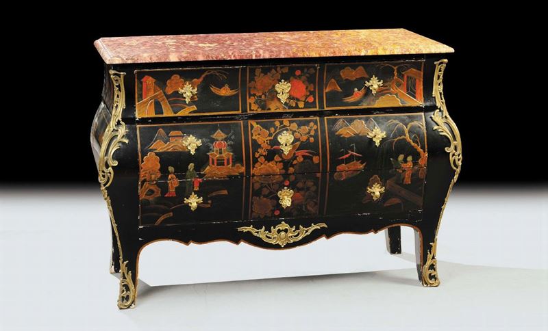 Com˜ a tre cassetti laccato a cineserie, Francia XIX secolo  - Auction Antiquariato, Argenti e Dipinti Antichi - Cambi Casa d'Aste