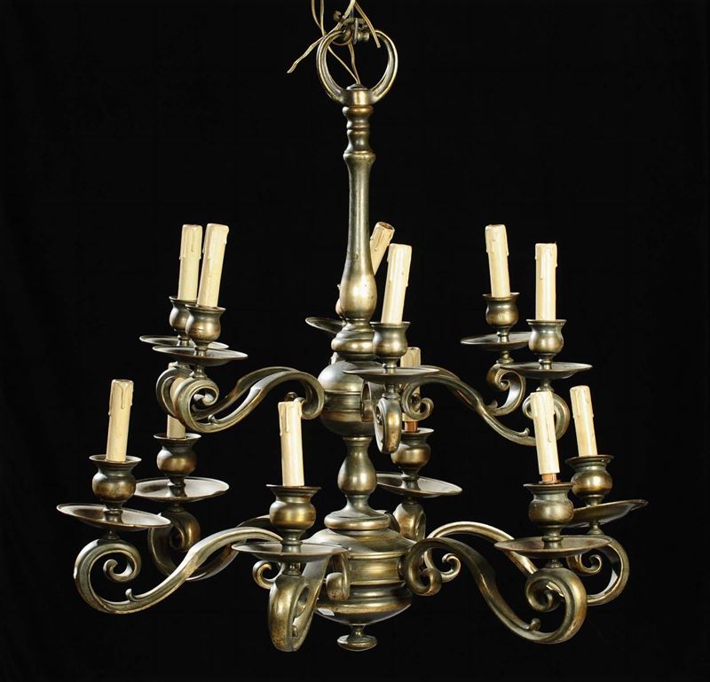 Lampadario in bronzo a 12 luci, XX secolo  - Auction OnLine Auction 12-2011 - Cambi Casa d'Aste