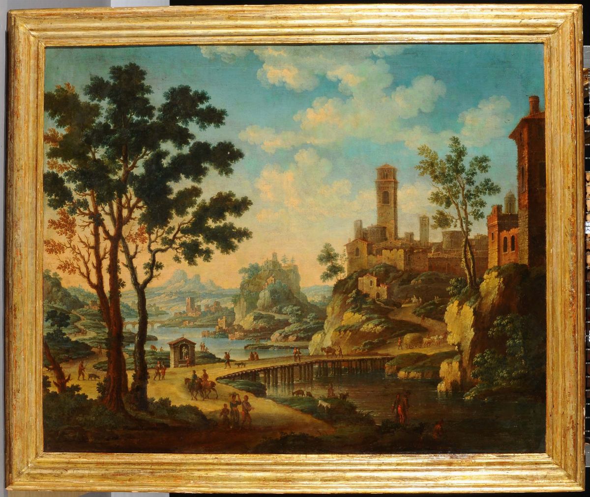 Scuola Fiamminga del XVII Secolopaesaggio Fluviale con Ruderi