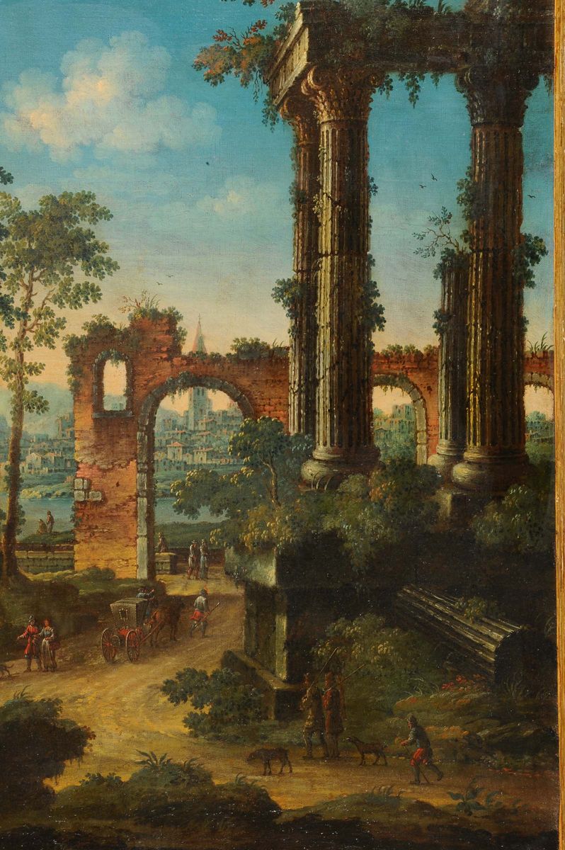 Scuola Fiamminga del XVII Secolopaesaggio Fluviale con Ruderi