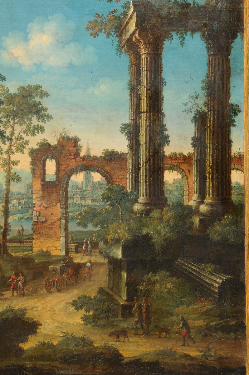 Scuola Fiamminga del XVII Secolopaesaggio Fluviale con Ruderi