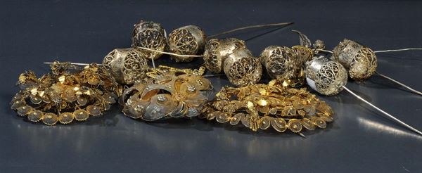 Gruppo di fermacapelli per mezzari in filigrana