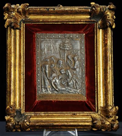 Placca in Argento in Cornice Raffigurante Deposizione