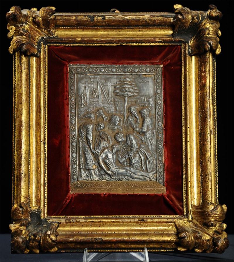 Placca in argento in cornice raffigurante Deposizione  - Auction Antiquariato e Dipinti Antichi - Cambi Casa d'Aste