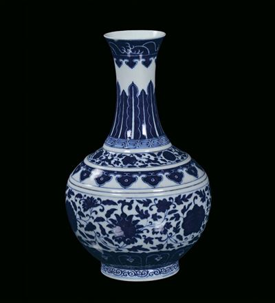 Fiasca in Porcellana Bianca e Blu, Cina Fine XIX Secolo