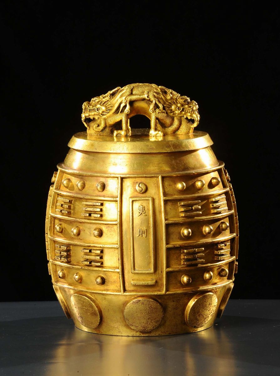 Campanello in Bronzo Dorato con Yin Yang, Dianstia Qing, Imperatore Kang XI, Anno 54