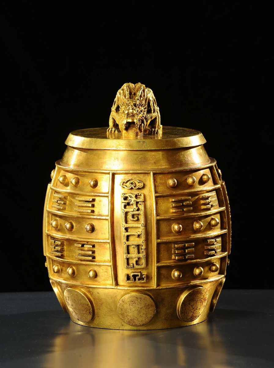 Campanello in Bronzo Dorato con Yin Yang, Dianstia Qing, Imperatore Kang XI, Anno 54