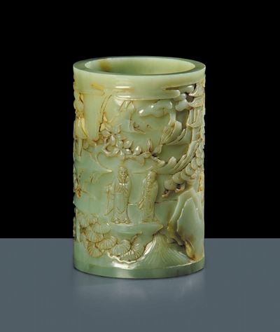 Porta Pennello in Giada Celadon, Cina Dinastia Qing