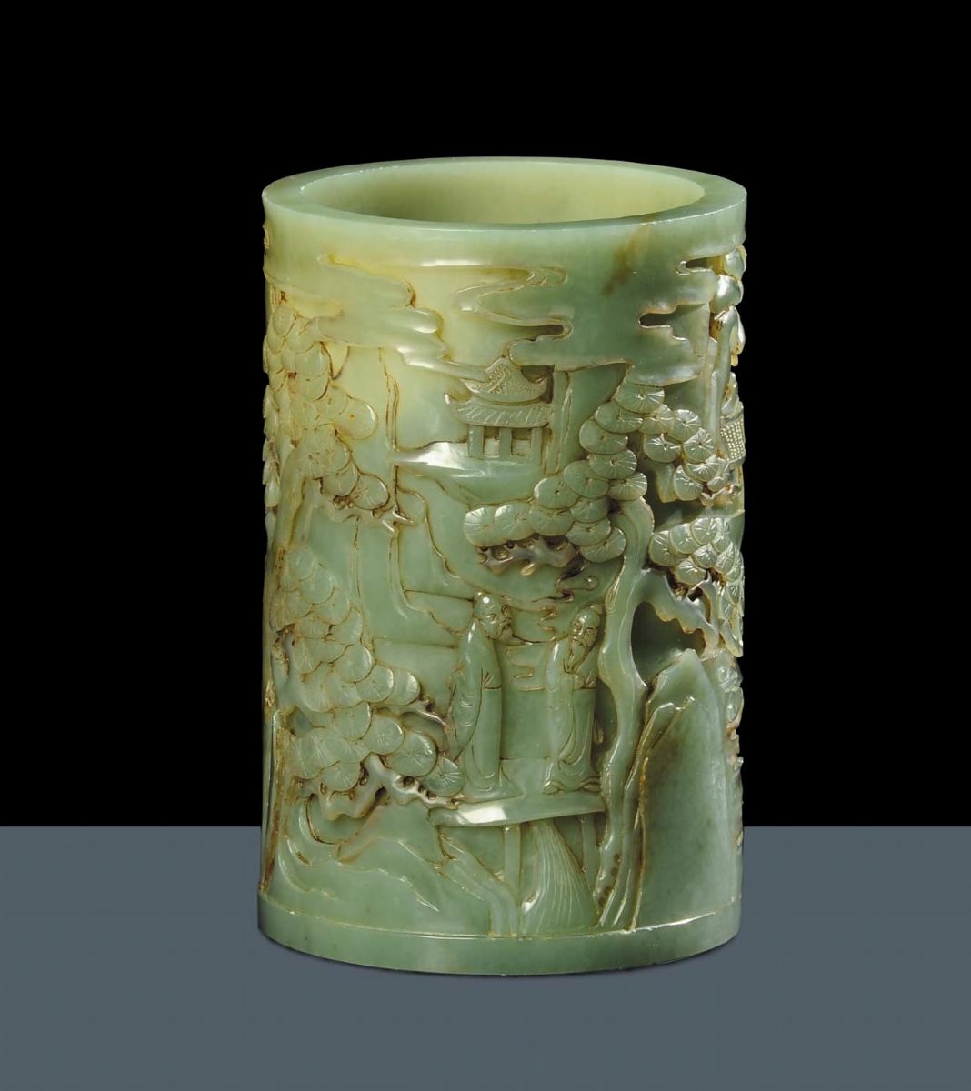 Porta Pennello in Giada Celadon, Cina Dinastia Qing
