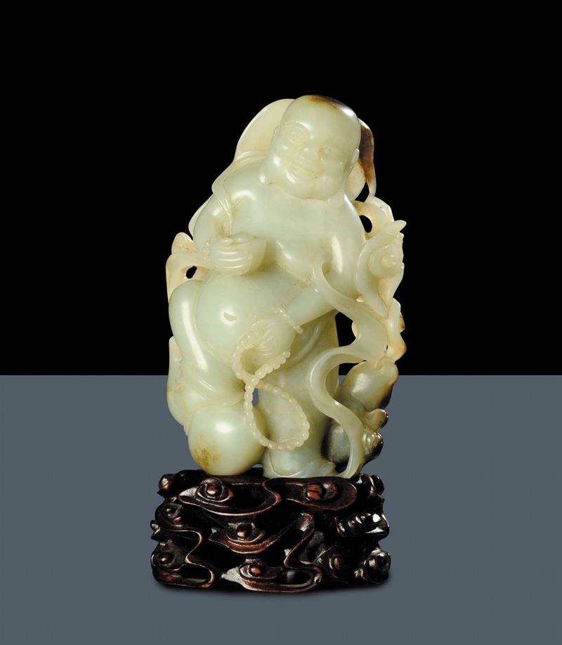 Buddha scolpito in giada Celadon, Cina XIX secolo  - Auction Oriental Art - Cambi Casa d'Aste