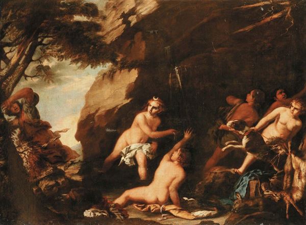 Salvator Rosa (Napoli 1615 - Roma 1673), cerchia di Diana al bagno