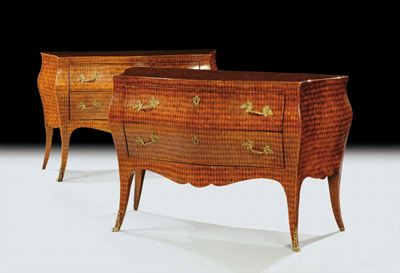 Coppia di Cassettoni in Stile Luigi XV Lastronati a Marqueterie, Fine XIX Secolo
