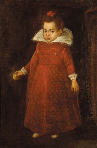 Scuola Lombarda Dellõinizio del XVI Secoloritratto di Bambina con Vestito Rosso