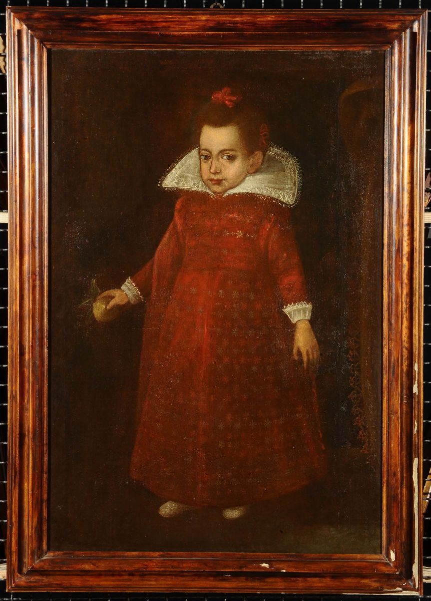 Scuola Lombarda Dellõinizio del XVI Secoloritratto di Bambina con Vestito Rosso