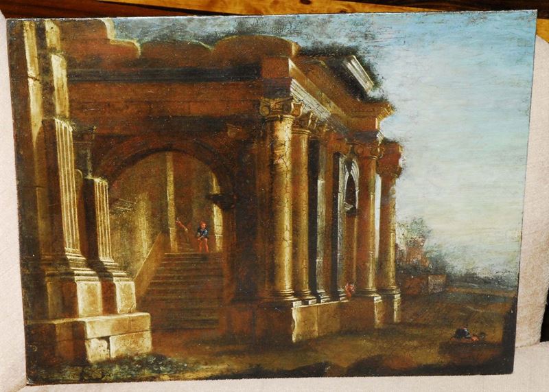 Scuola Veneta del XVII secolo Paesaggio con architetture  - Auction Antiquariato e Dipinti Antichi - Cambi Casa d'Aste