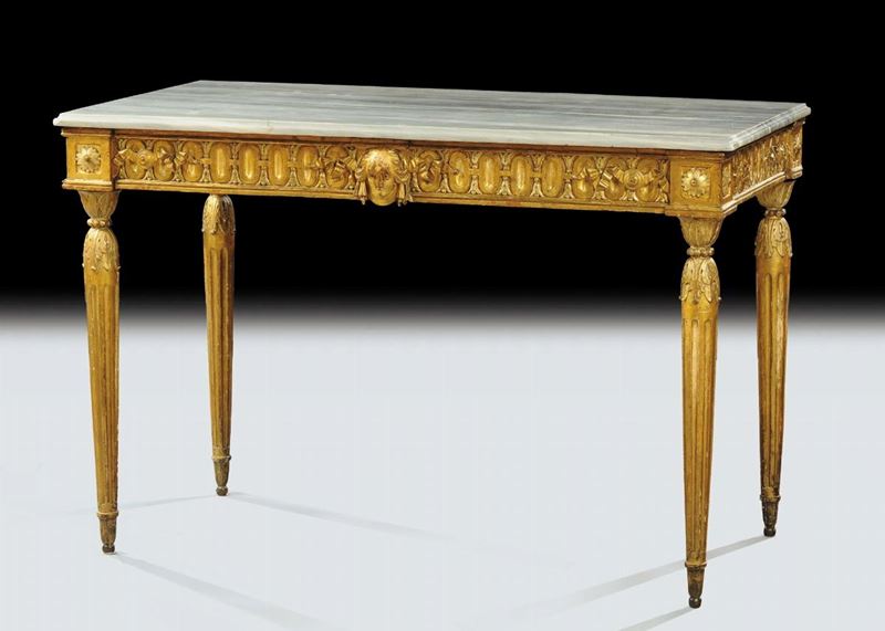 Console Luigi XVI in legno intagliato e dorato, XVIII secolo  - Asta Antiquariato, Argenti e Dipinti Antichi - Cambi Casa d'Aste