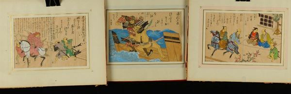 Sei gouaches raffiguranti scenette orientali, Giappone XIX secolo