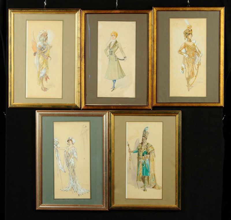 Cinque bozzetti raffiguranti studi di vesti, XIX secolo  - Auction Antiques and Old Masters - Cambi Casa d'Aste