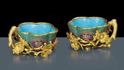 Coppia di Saliere in Metallo e Smalti Cloisonnè, Cina