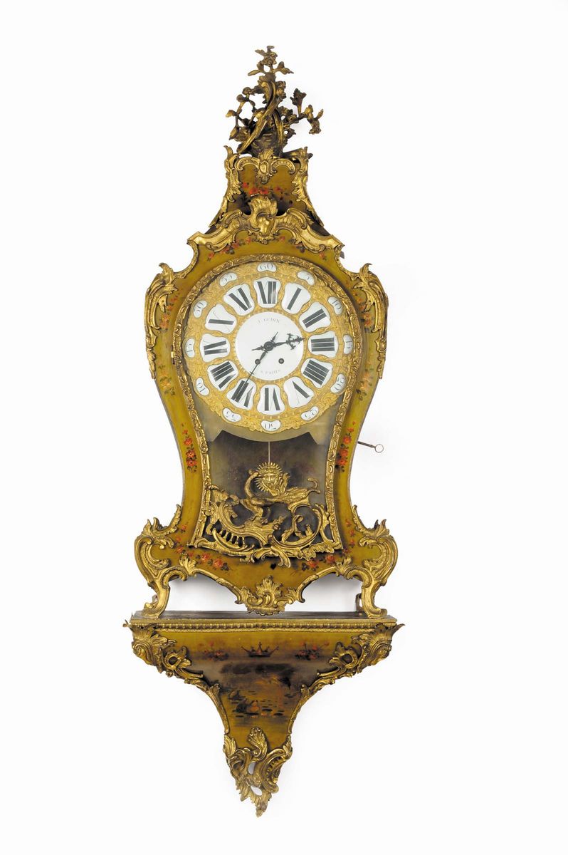 Orologio Cartel Napoleone III in Legno Laccato, Firmato Gaudin, Francia Fine XIX Secolo