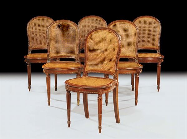 Tavolo allungabile e otto sedie in stile Luigi XVI, fine XIX secolo - inizio XX secolo