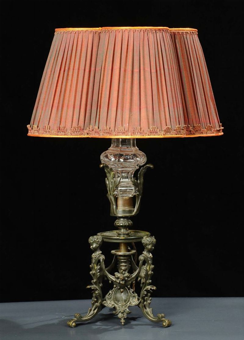 Abat jour in metallo brunito e vetro incolore, XIX secolo  - Auction Antiquariato, Argenti e Dipinti Antichi - Cambi Casa d'Aste