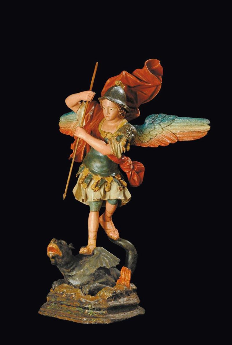 Scultore della fine del XVII secolo San Michele che uccide il diavolo  - Auction Antiquariato, Argenti e Dipinti Antichi - Cambi Casa d'Aste