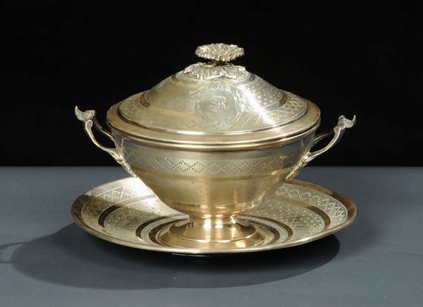 Zuppierina in argento con piattino, gr. 440