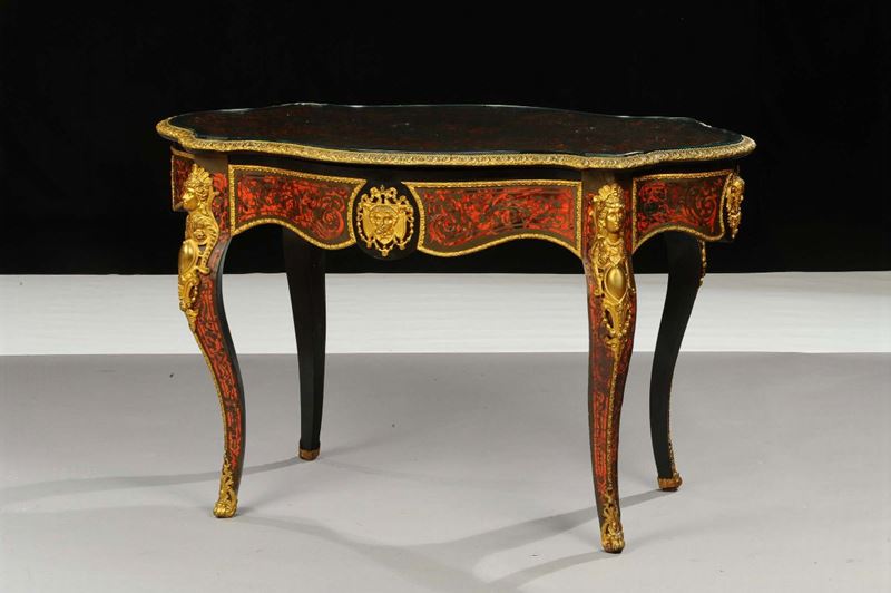 Tavolo Boulle in legno ebanizzato, XIX secolo  - Auction Antiquariato, Argenti e Dipinti Antichi - Cambi Casa d'Aste