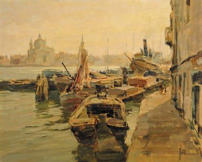 Angelo Brombo (1893-1962)veduta di Venezia con S. Giorgio sullo Sfondo
