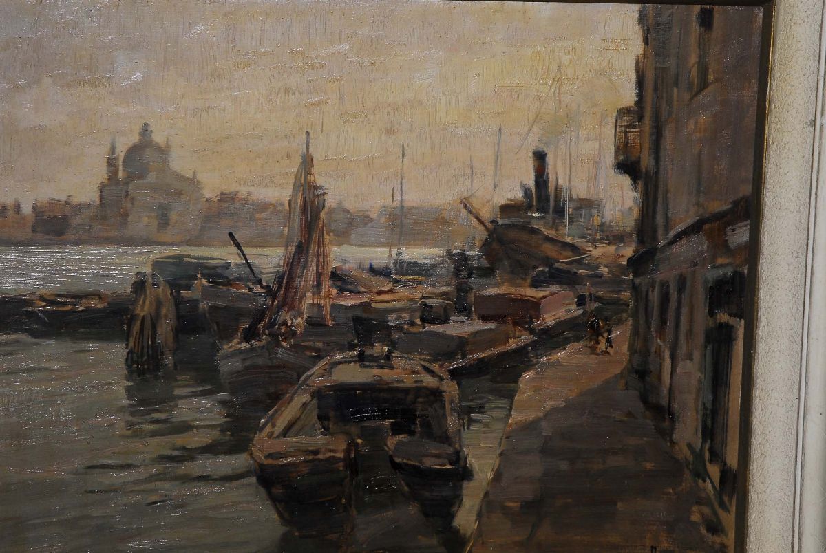 Angelo Brombo (1893-1962)veduta di Venezia con S. Giorgio sullo Sfondo