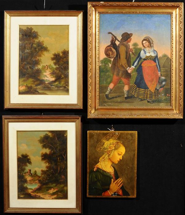Lotto di quattro dipinti differenti