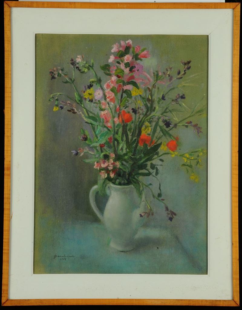 Anonimo del XX secolo Natura morta con fiori, 1952  - Asta Dipinti del XIX e XX Secolo - Cambi Casa d'Aste