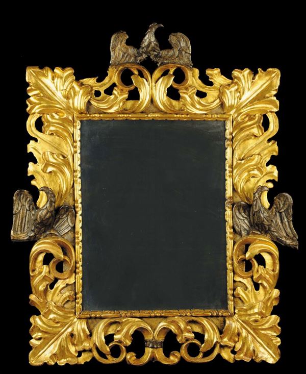 Specchiera in legno intagliato e dorato, Bologna XVIII secolo