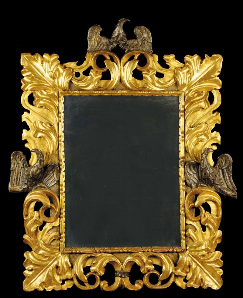 Specchiera in legno intagliato e dorato, Bologna XVIII secolo  - Asta Antiquariato e Dipinti Antichi - Cambi Casa d'Aste