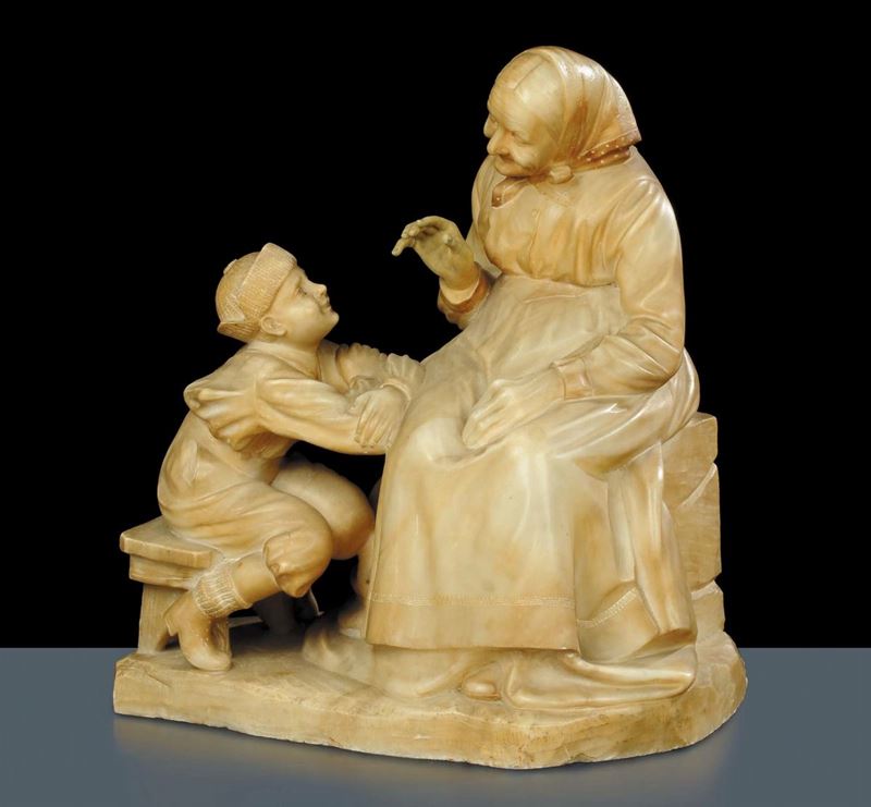 Gruppo in alabastro raffigurante anziana con bambino, XIX secolo  - Auction OnLine Auction 01-2012 - Cambi Casa d'Aste