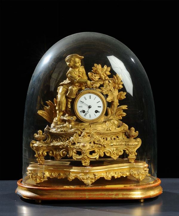 Orologio da tavolo in antimonio dorato, XIX secolo