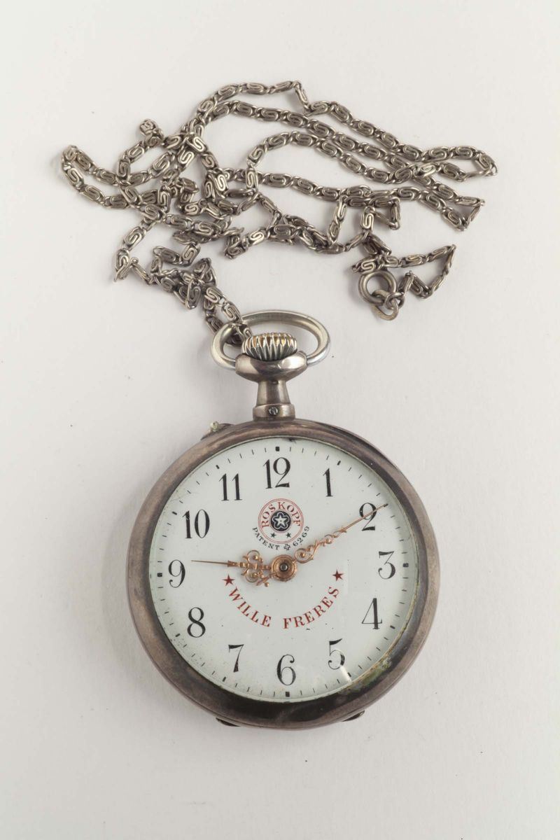 Orologio da tasca Roskoph in argento con catena  - Asta Argenti e Gioielli Antichi e Contemporanei - Cambi Casa d'Aste