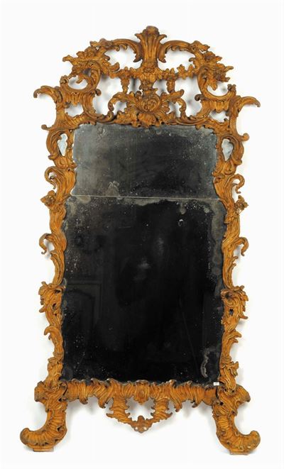 Specchiera Luigi XV in Legno Laccato Color Ruggine, Piemonte 1750 Circa