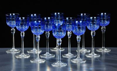 Dodici Bicchieri in Cristallo di Boemia Incolore e Blu