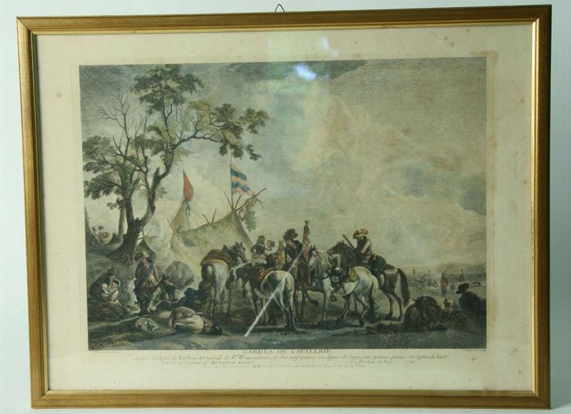 Coppia di acquafori  colorate di Wouverman  - Asta Antiquariato, Argenti e Dipinti Antichi - Cambi Casa d'Aste