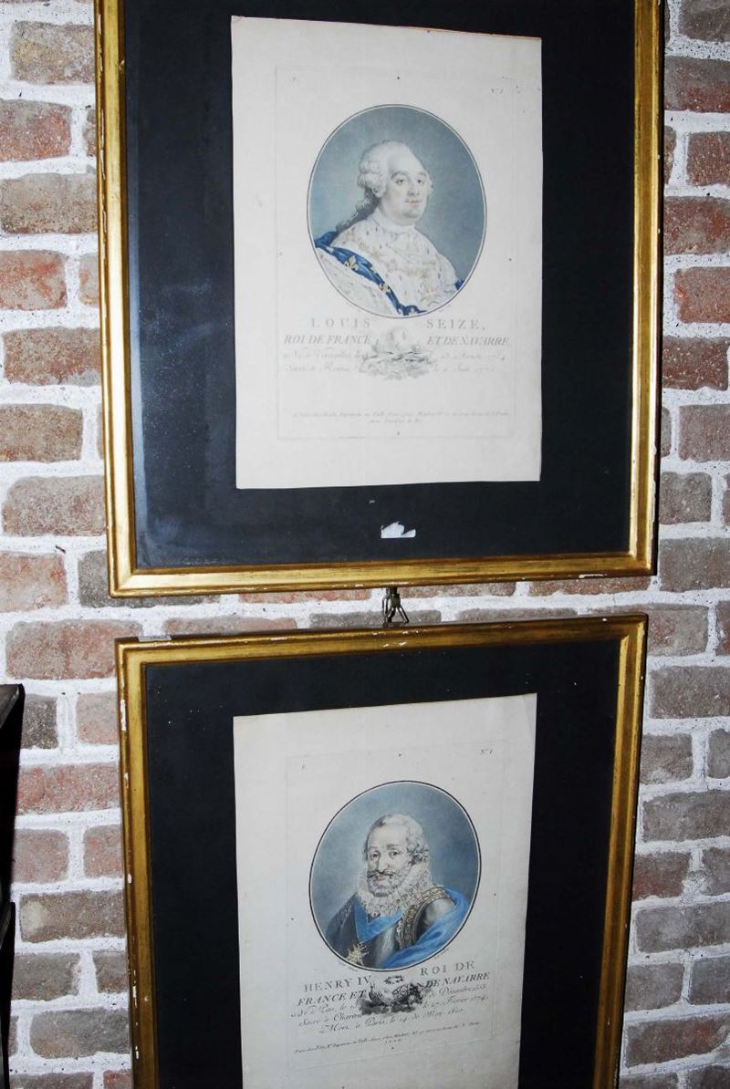 Due incisioni colorate raffiguranti il Re di Francia, inizio XIX secolo  - Asta Antiquariato, Argenti e Dipinti Antichi - Cambi Casa d'Aste
