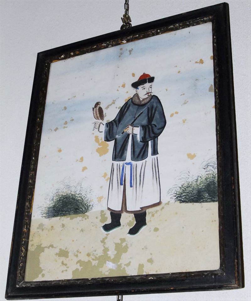 Scuola Cinese del XIX secolo Falconiere  - Asta Antiquariato, Argenti e Dipinti Antichi - Cambi Casa d'Aste