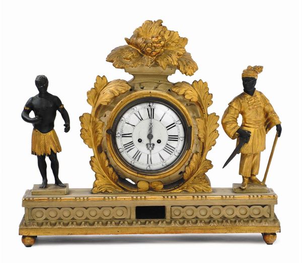 Orologio in legno intagliato, laccato e dorato, Vienna seconda metà del XVIII secolo