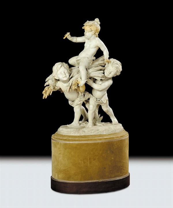 Gruppo in biscuit raffigurante putti, XIX secolo