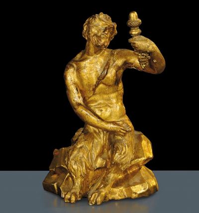 Scultura in Legno Intagliato e Dorato Raffigurante Satiro, XVIII Secolo