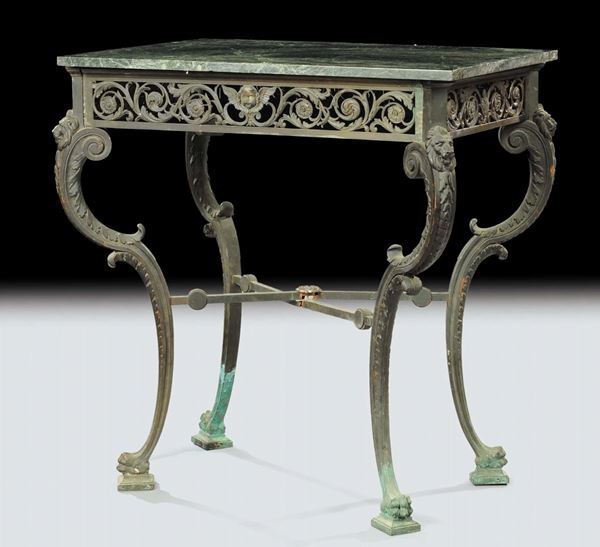 Tavolo in bronzo con piano in marmo, XIX secolo
