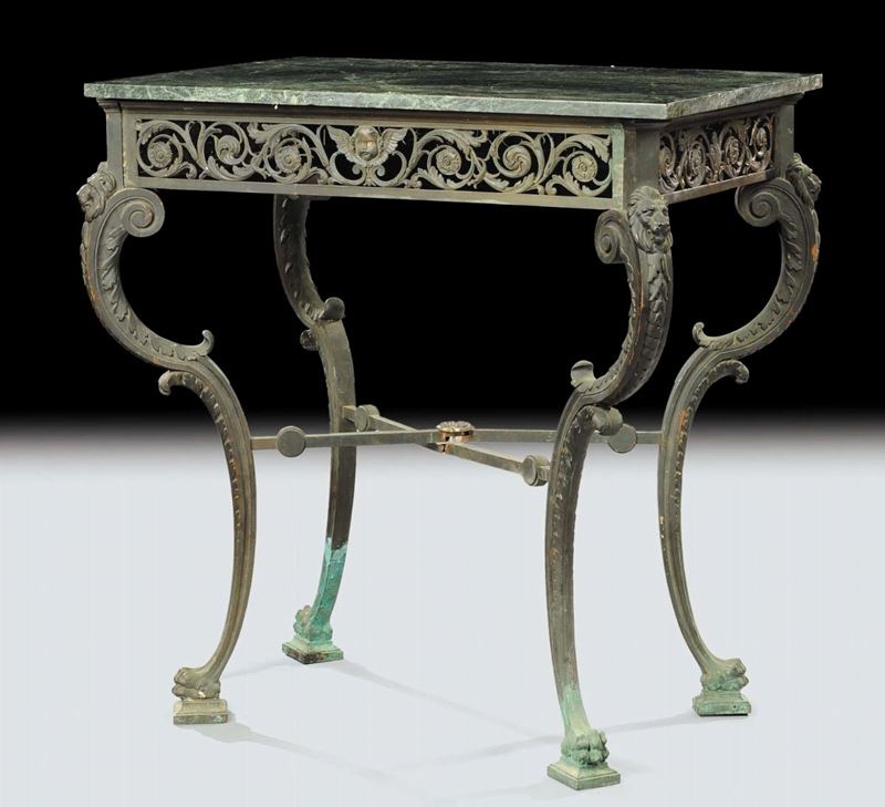 Tavolo in bronzo con piano in marmo, XIX secolo  - Auction Antiquariato, Argenti e Dipinti Antichi - Cambi Casa d'Aste