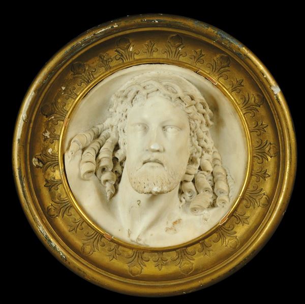 Altorilievo circolare in marmo bianco raffigurante volto di Cristo, XIX secolo