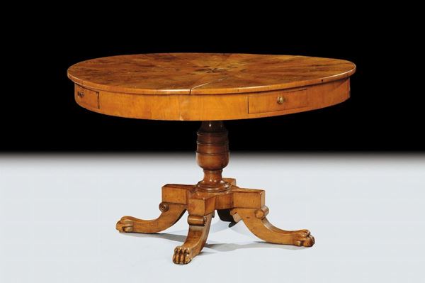 Tavolo circolare allungabile con fusto tornito, XIX secolo